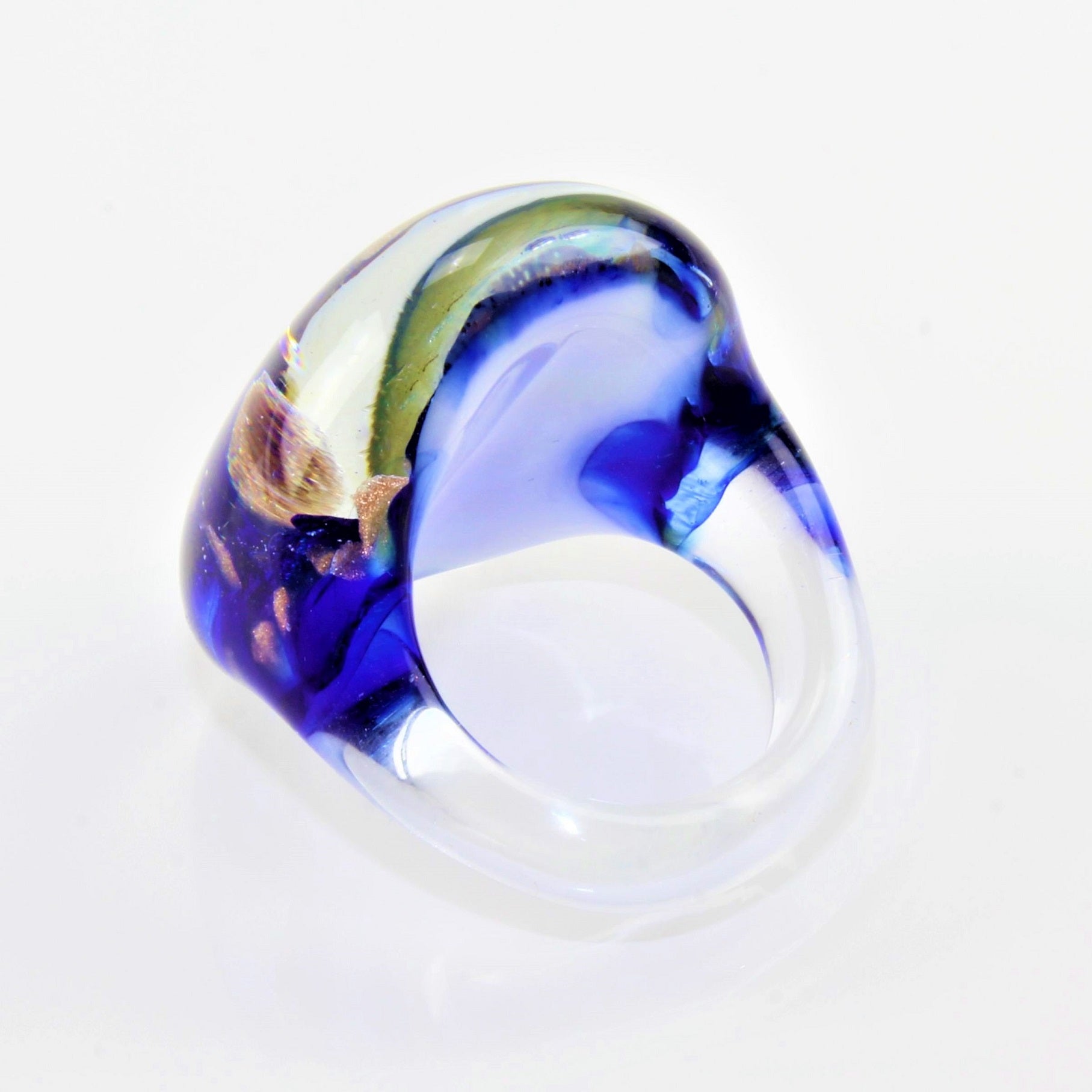 Ring "Madame" Farbe: Königsblau marmoriert , Material: Borosilikatglas,
