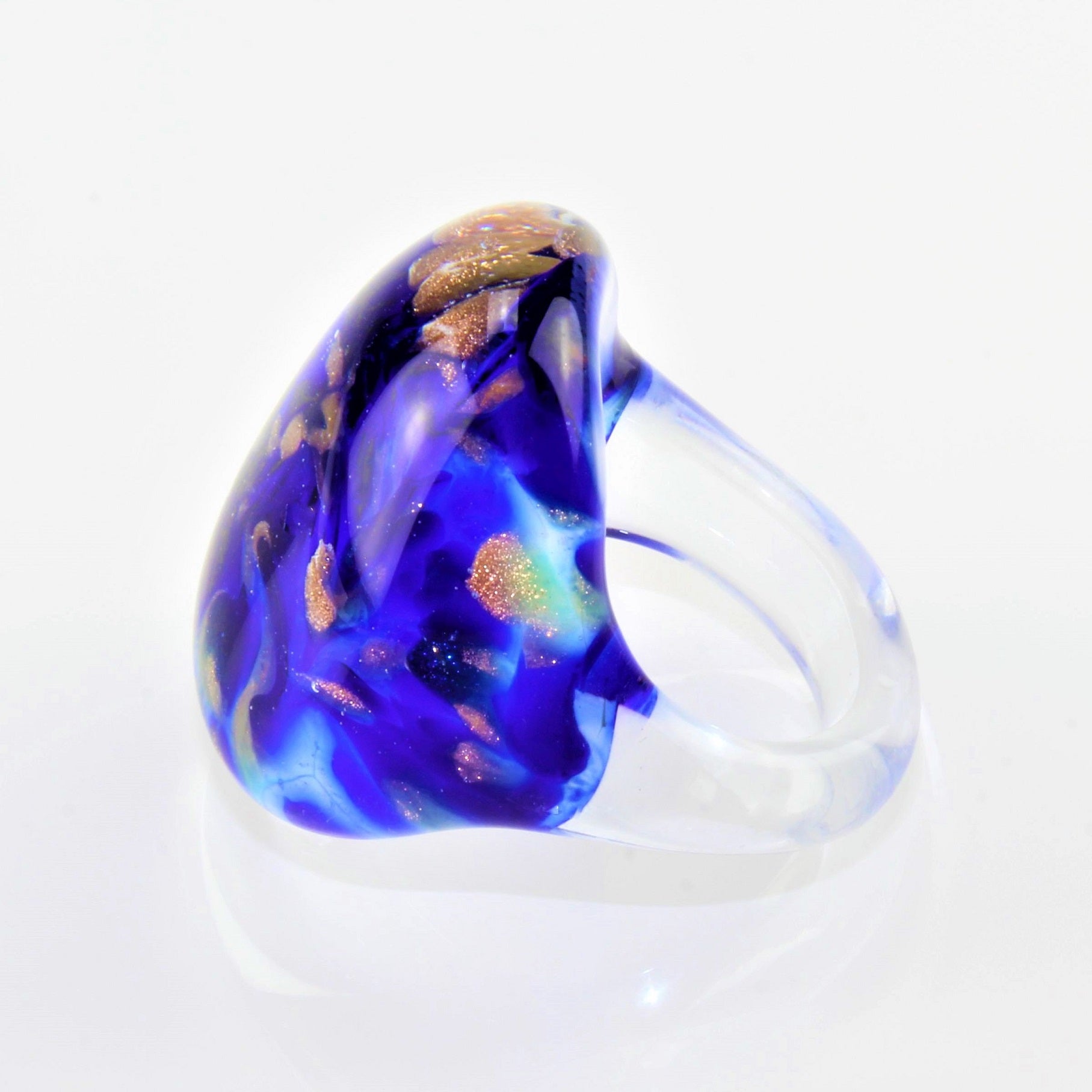 Ring "Madame" Farbe: Königsblau marmoriert , Material: Borosilikatglas,