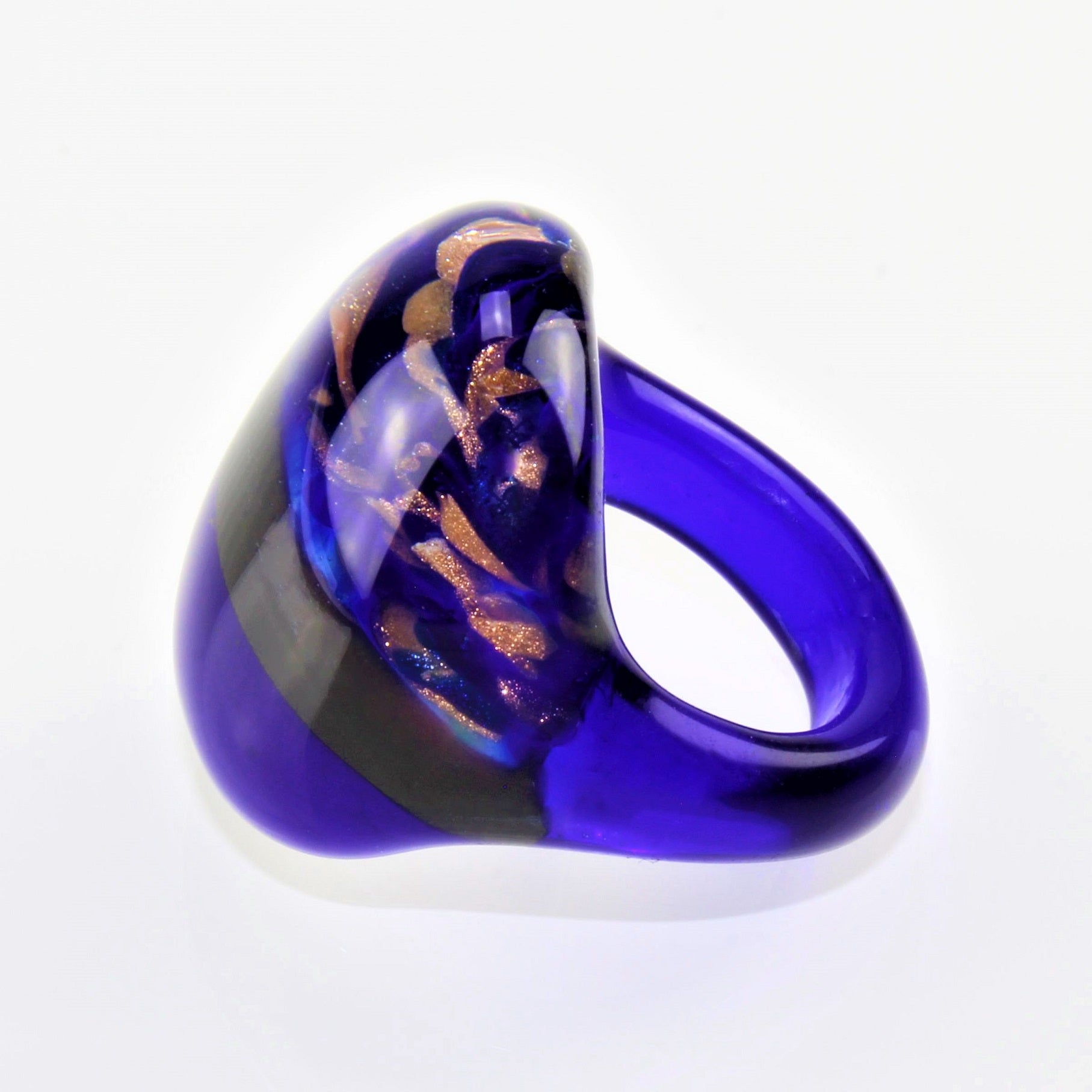 Ring "Madame" Farbe: Königsblau marmoriert , Material: Borosilikatglas, Deckel Größe 32 mm