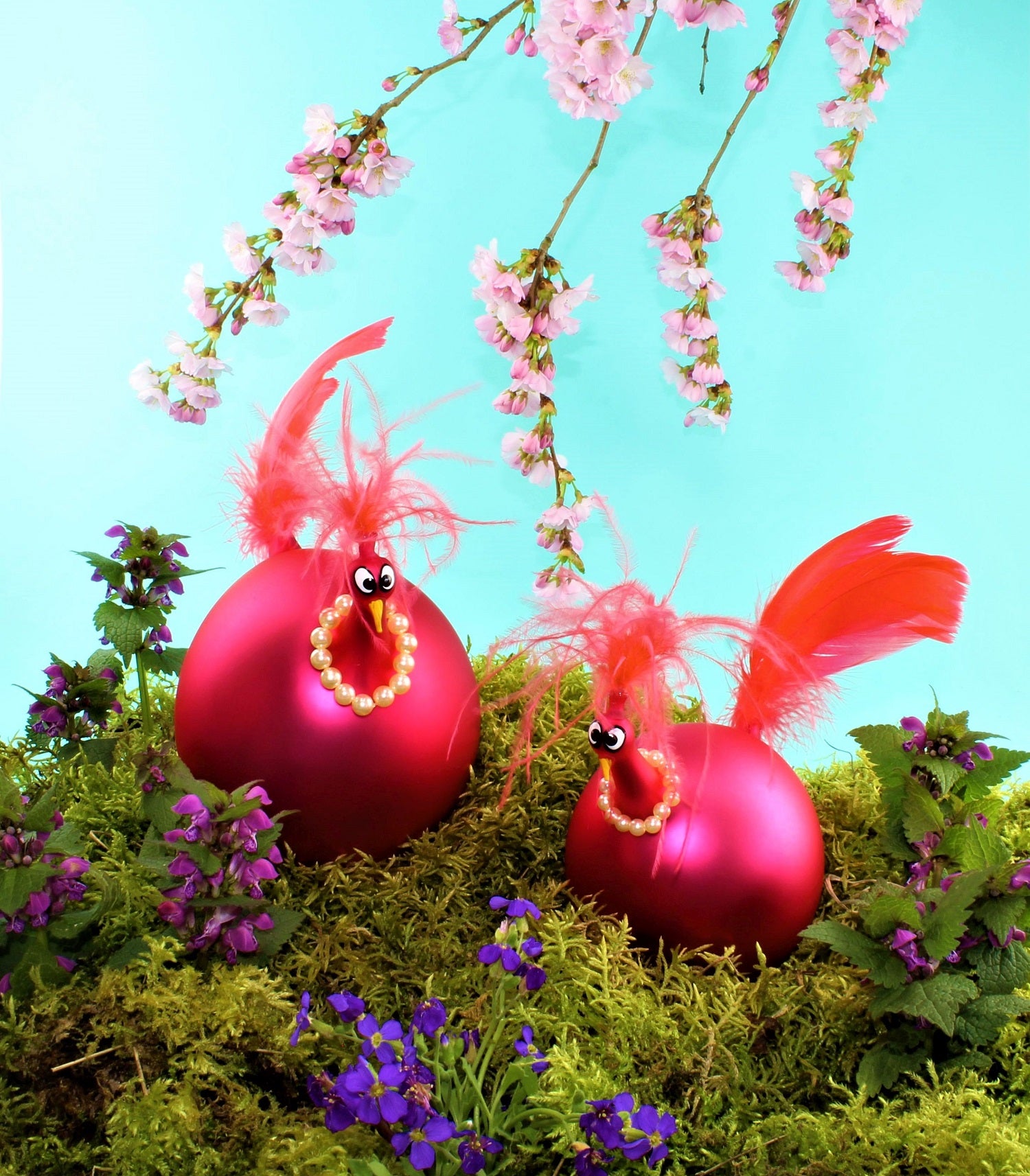 Poulet avec collier de perles, Coloré, mat , verre borosilicaté, hauteur jusqu'à 24 cm