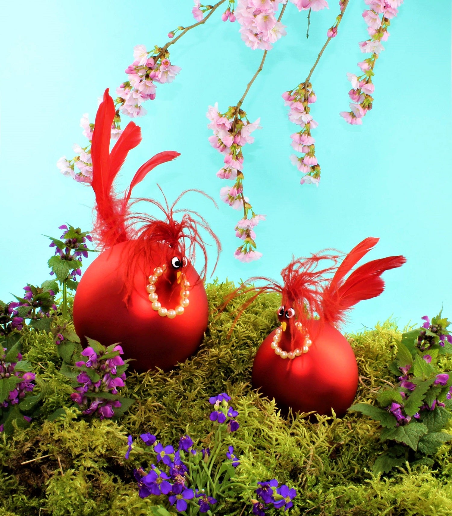 Poulet avec collier de perles, Coloré, mat , verre borosilicaté, hauteur jusqu'à 24 cm