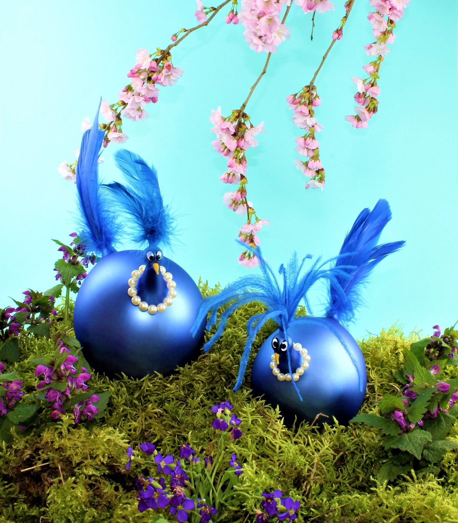 Poulet avec collier de perles, Coloré, mat , verre borosilicaté, hauteur jusqu'à 24 cm