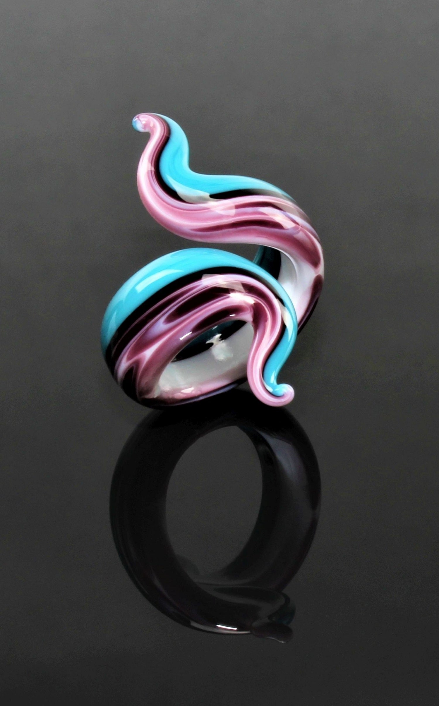 Ring "Eva", turquoise blue marbled, borosilicate glass