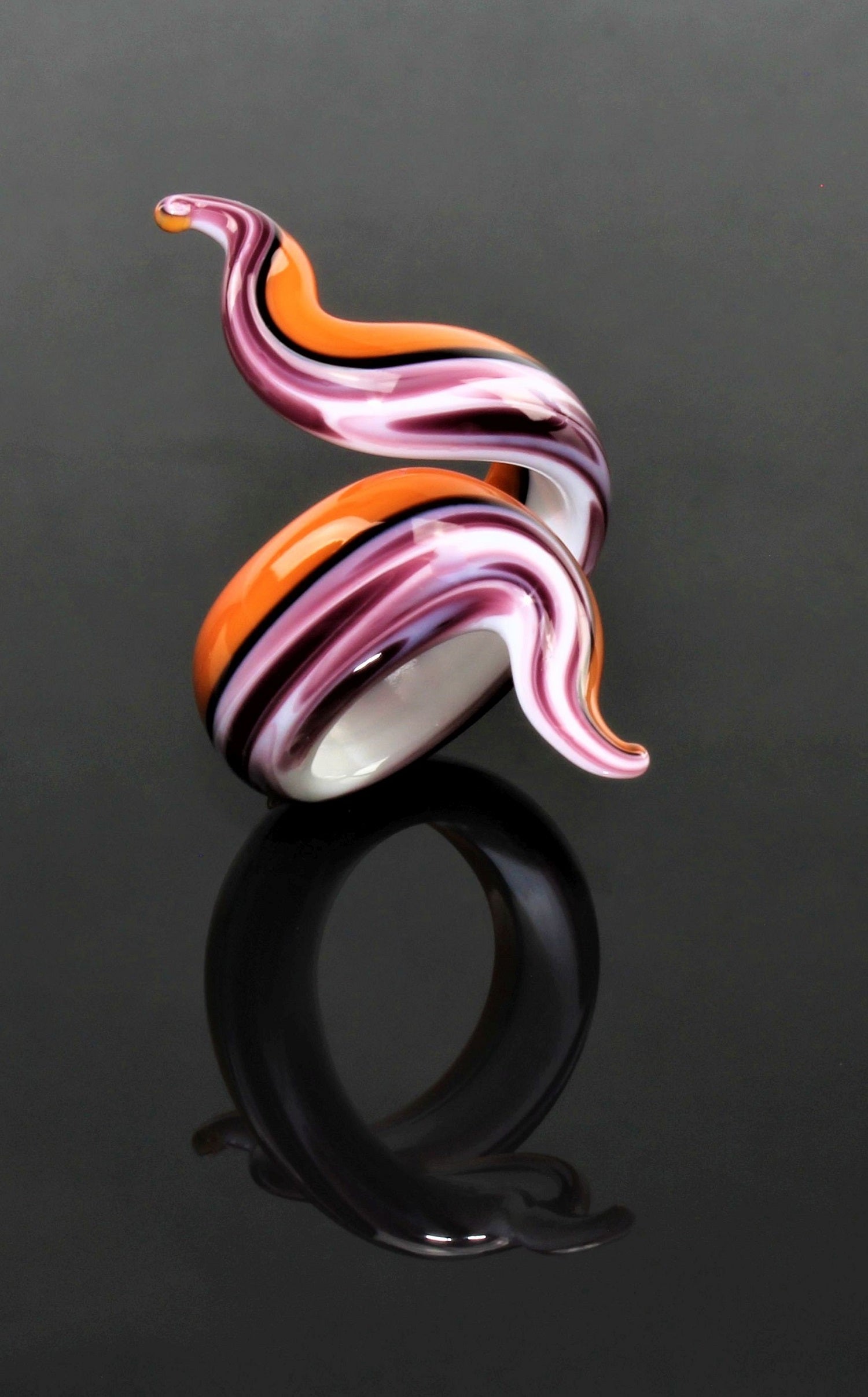 Ring "Eva", Kamelie marmoriert, Borosilikatglas