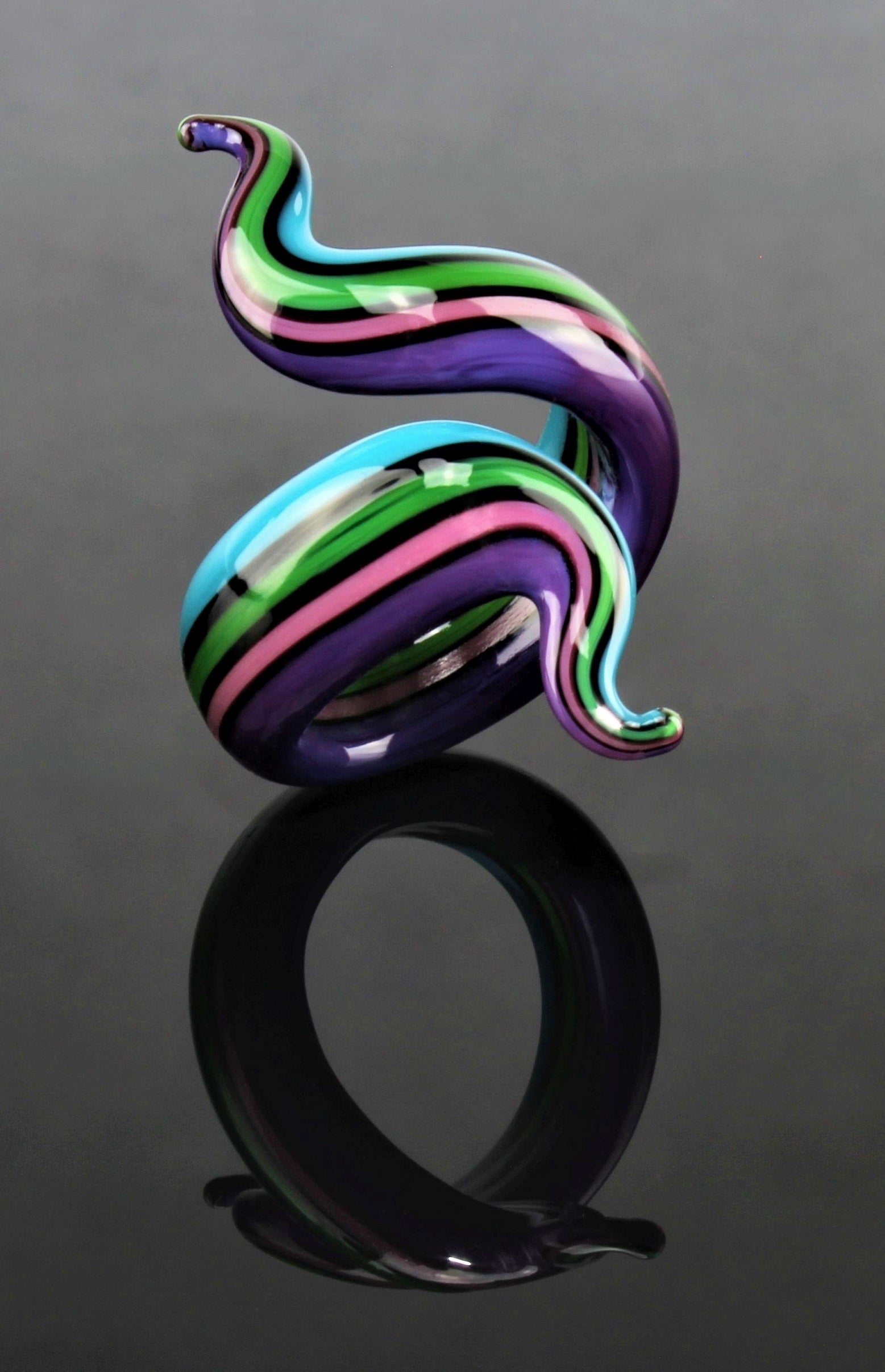 Bague "Eva",multicolore-violet-turquoise-bleu, verre borosilicaté