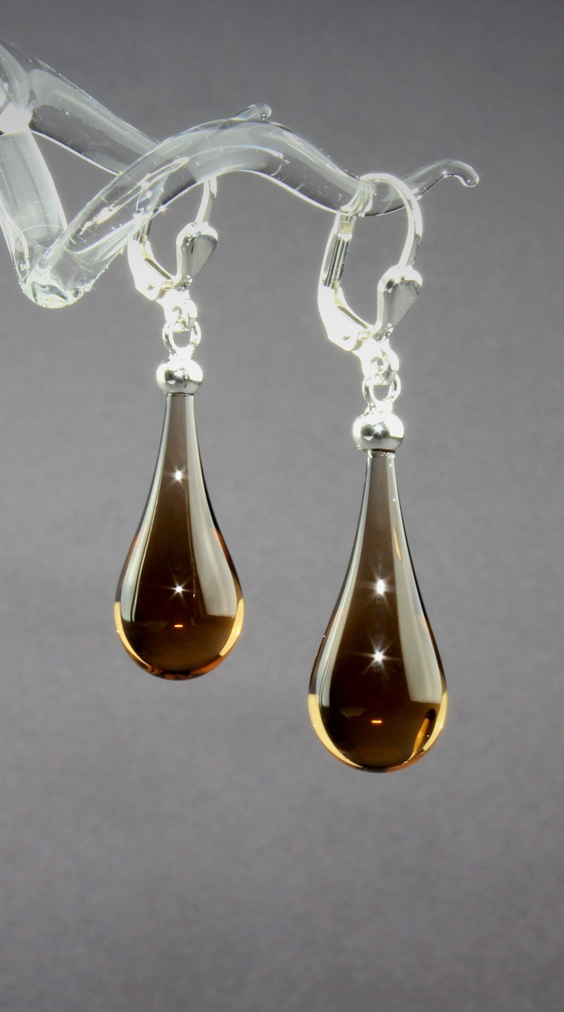 Boucles d'oreilles goutte bronze , argent 925/000 rhodié