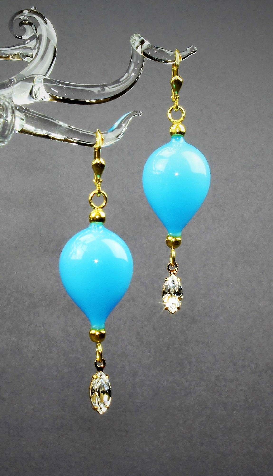 Orecchini pendenti con cristallo/turchese, argento 925/000 placcato oro