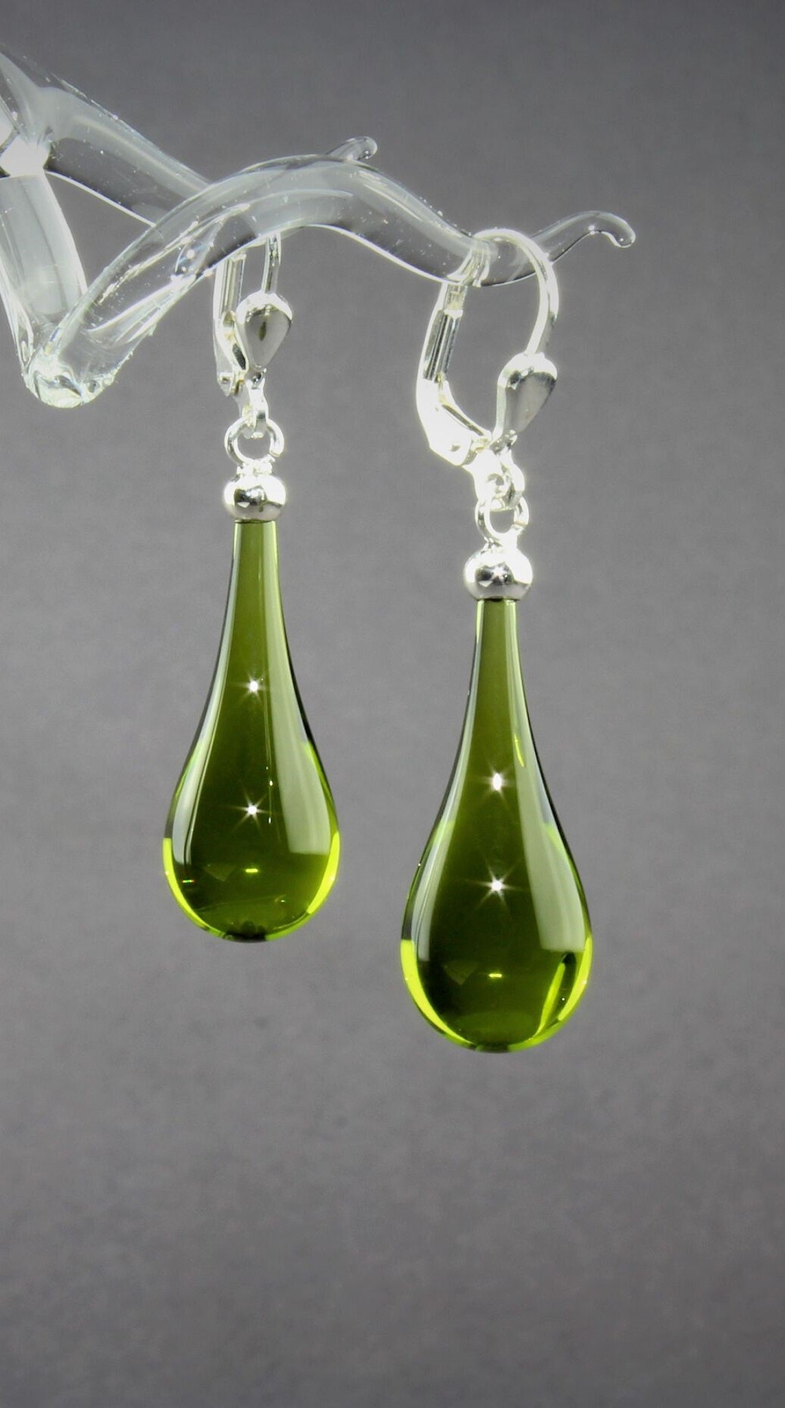 Ohrringe Tropfen Olivine grün , 925/000 Silber rhodiniert