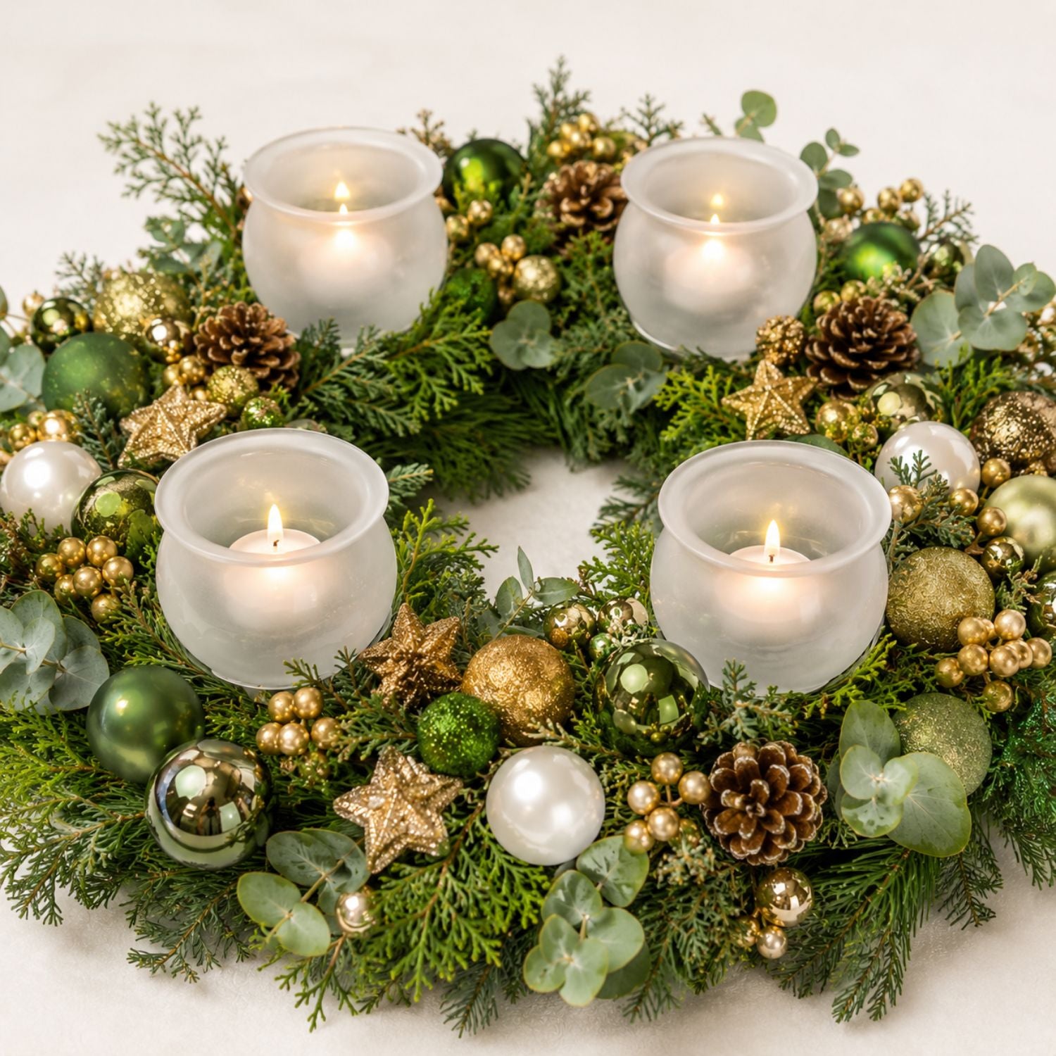 Teelichthalter aus Glas zum Stecken, 4er-Set, matt – für Adventskranz & Gestecke – mundgeblasen, mit Windschutz