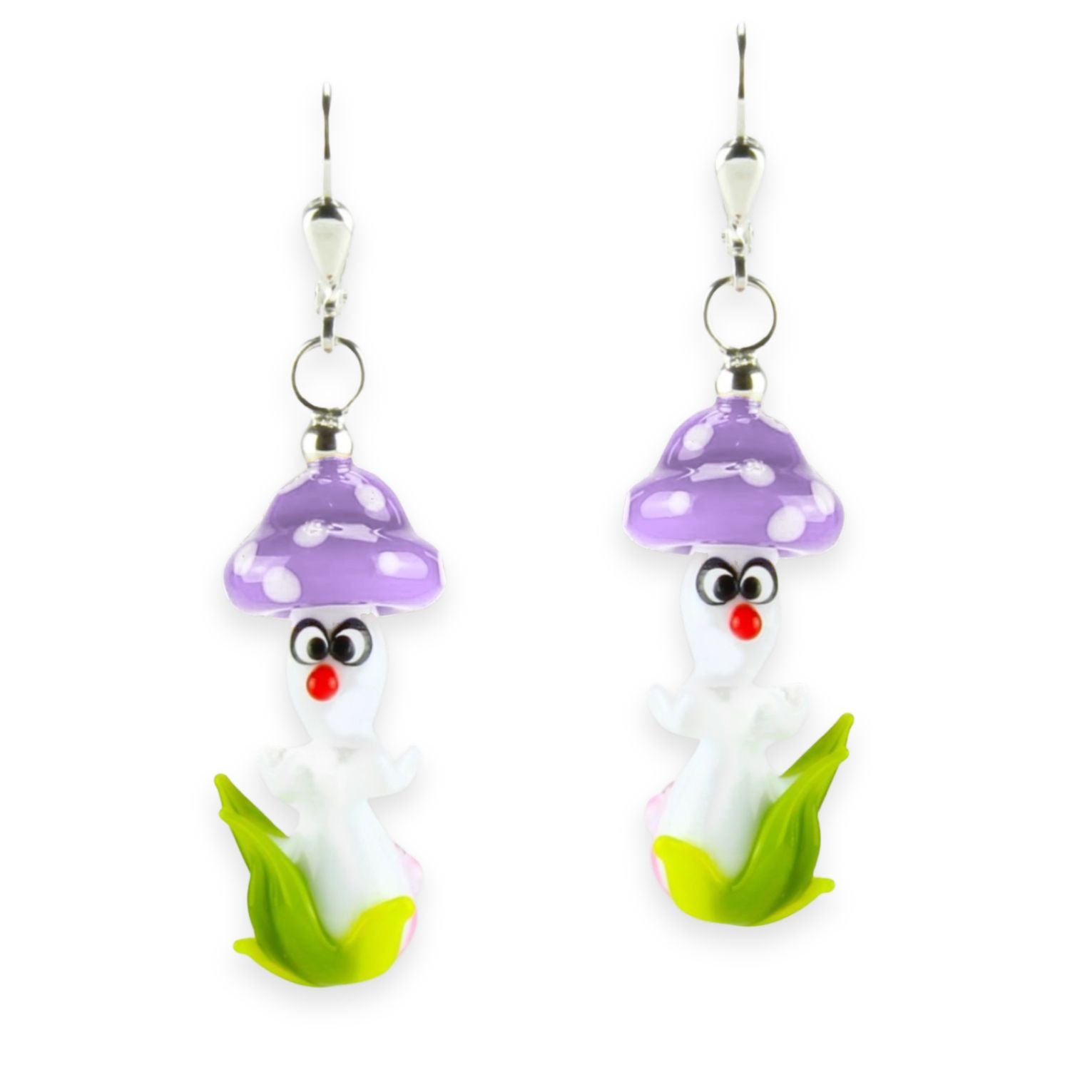 Boucles d'oreilles en verre "Champignons chanceux