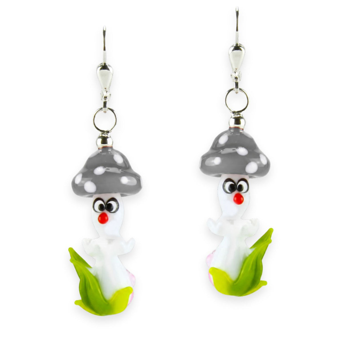 Boucles d'oreilles en verre "Champignons chanceux