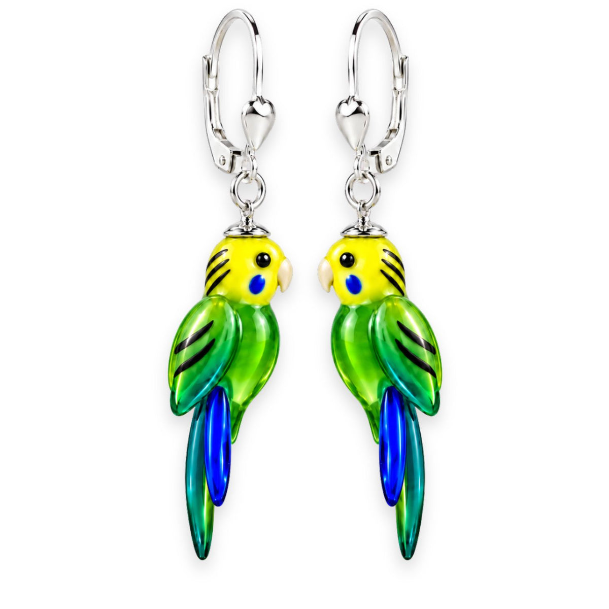 Wellensittich Ohrringe aus Glas – handgefertigter Vogelschmuck