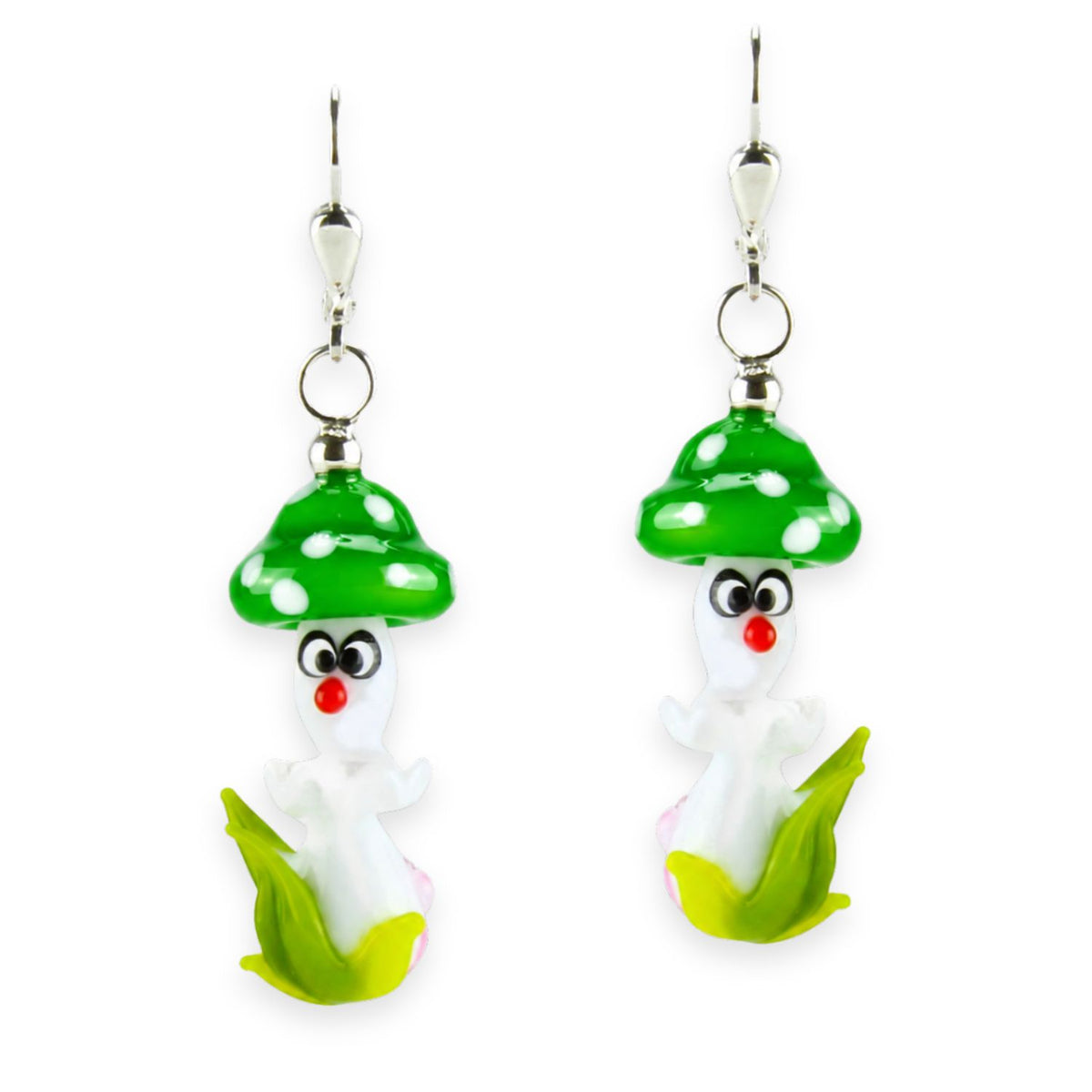 Boucles d'oreilles en verre "Champignons chanceux