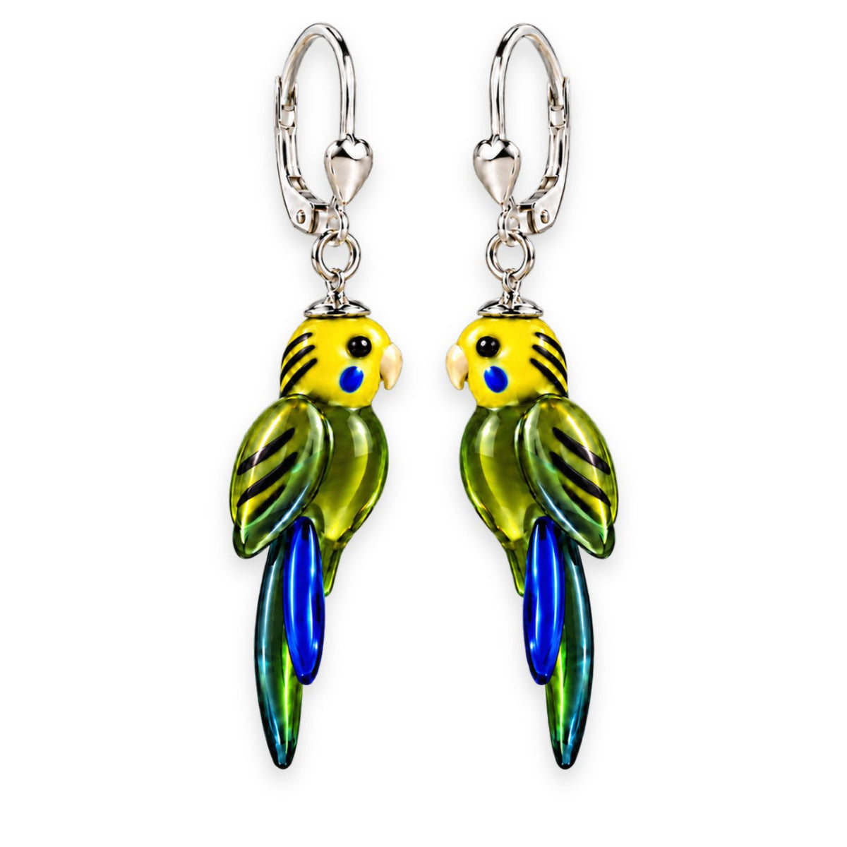 Wellensittich Ohrringe aus Glas – handgefertigter Vogelschmuck