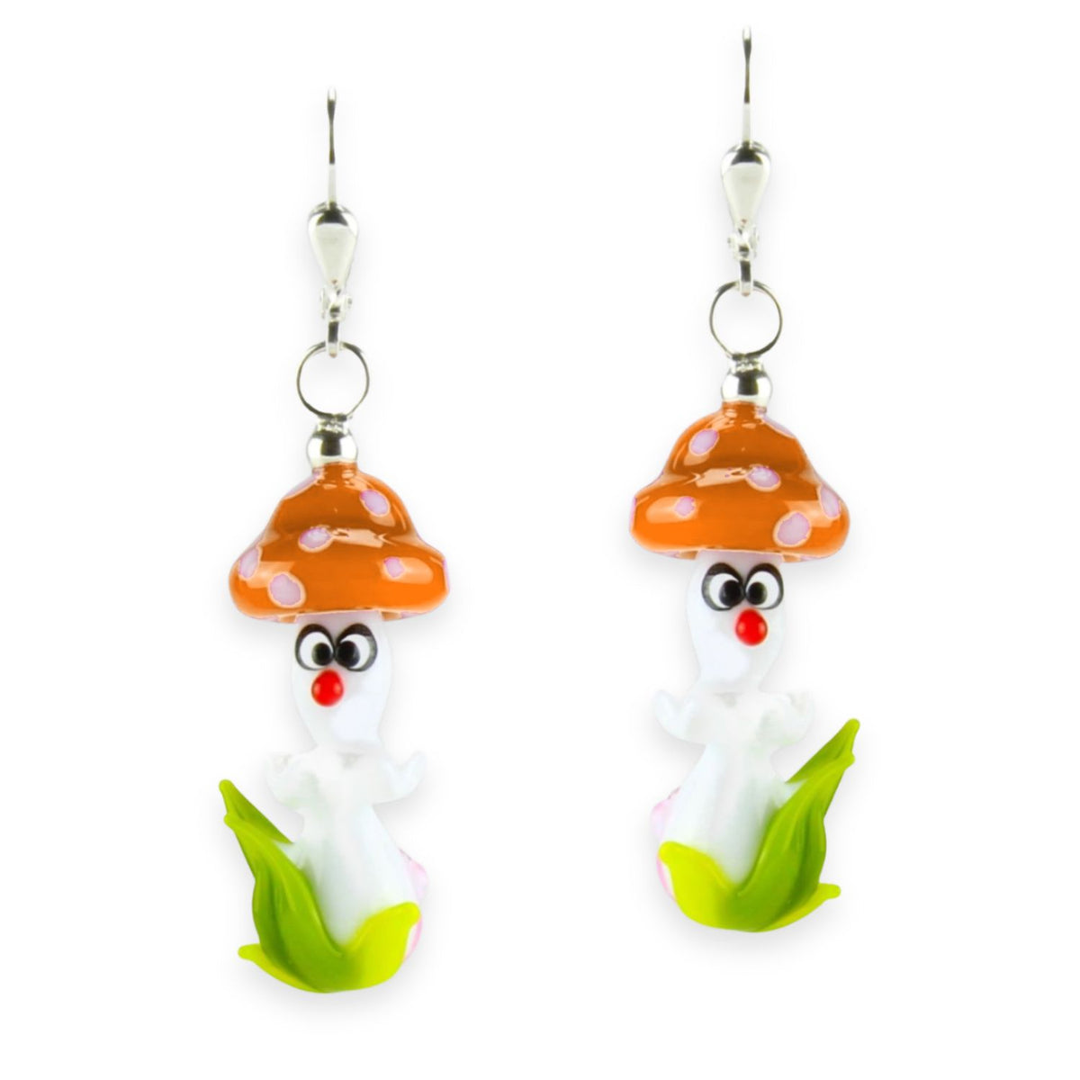 Boucles d'oreilles en verre "Champignons chanceux