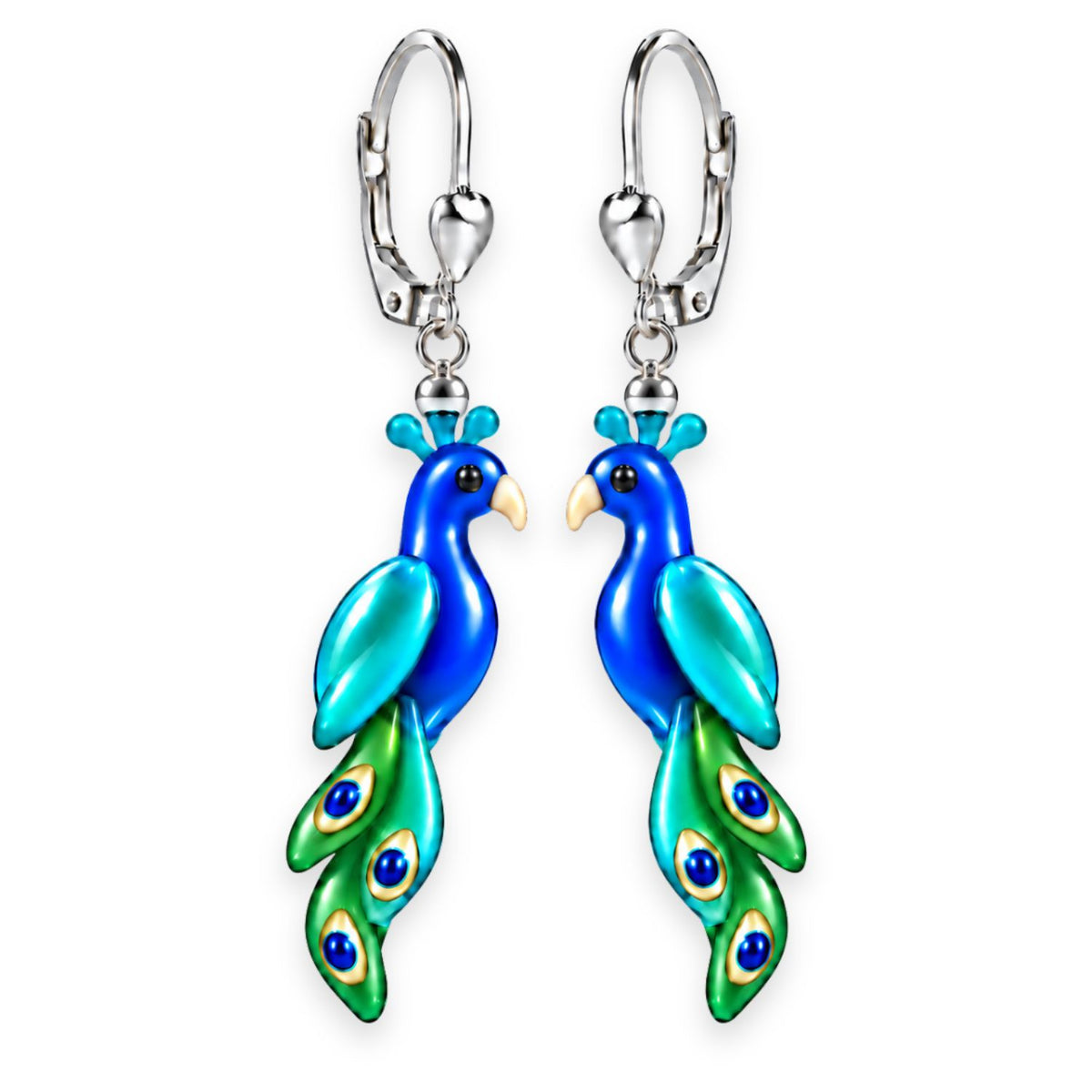 Pfau Ohrringe aus Glas – handgefertigter Vogelschmuck