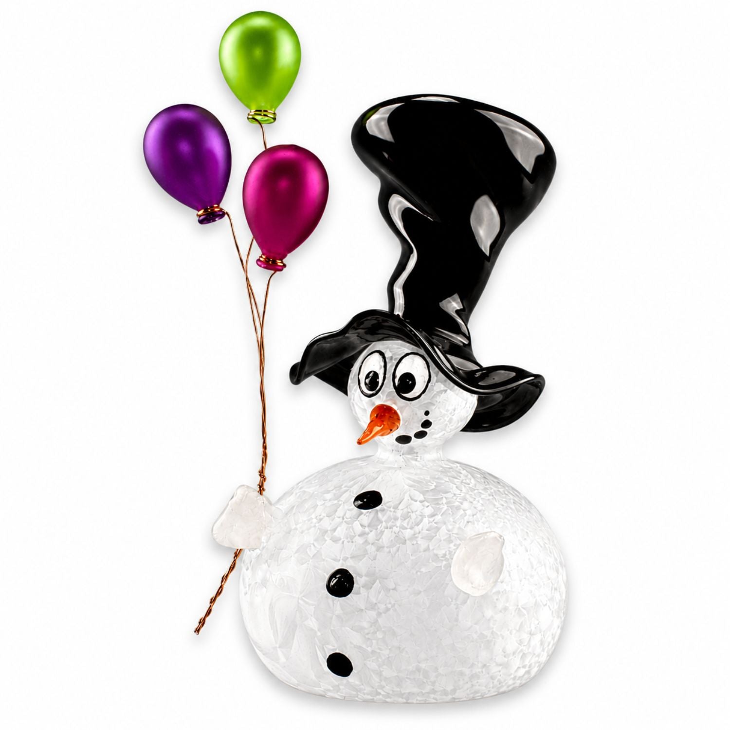 Bonhomme de neige avec ballon et chapeau , 2 boules