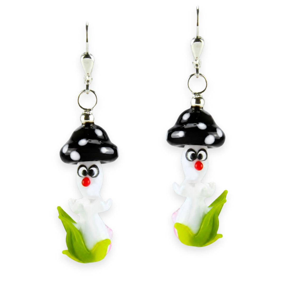 Boucles d'oreilles en verre "Champignons chanceux