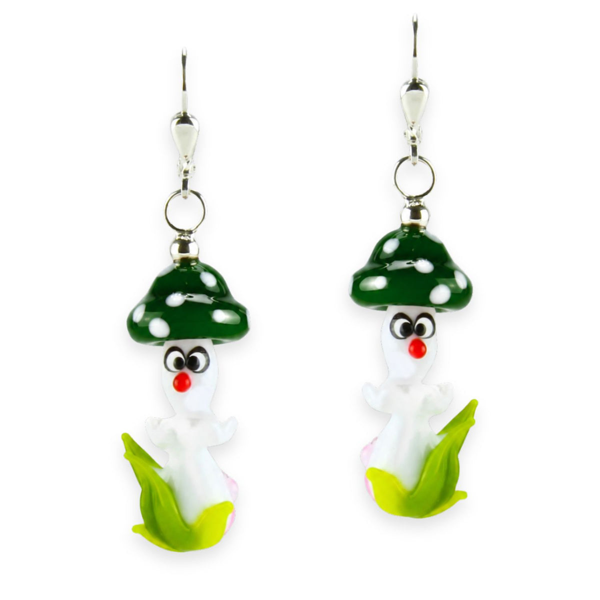 Boucles d'oreilles en verre "Champignons chanceux