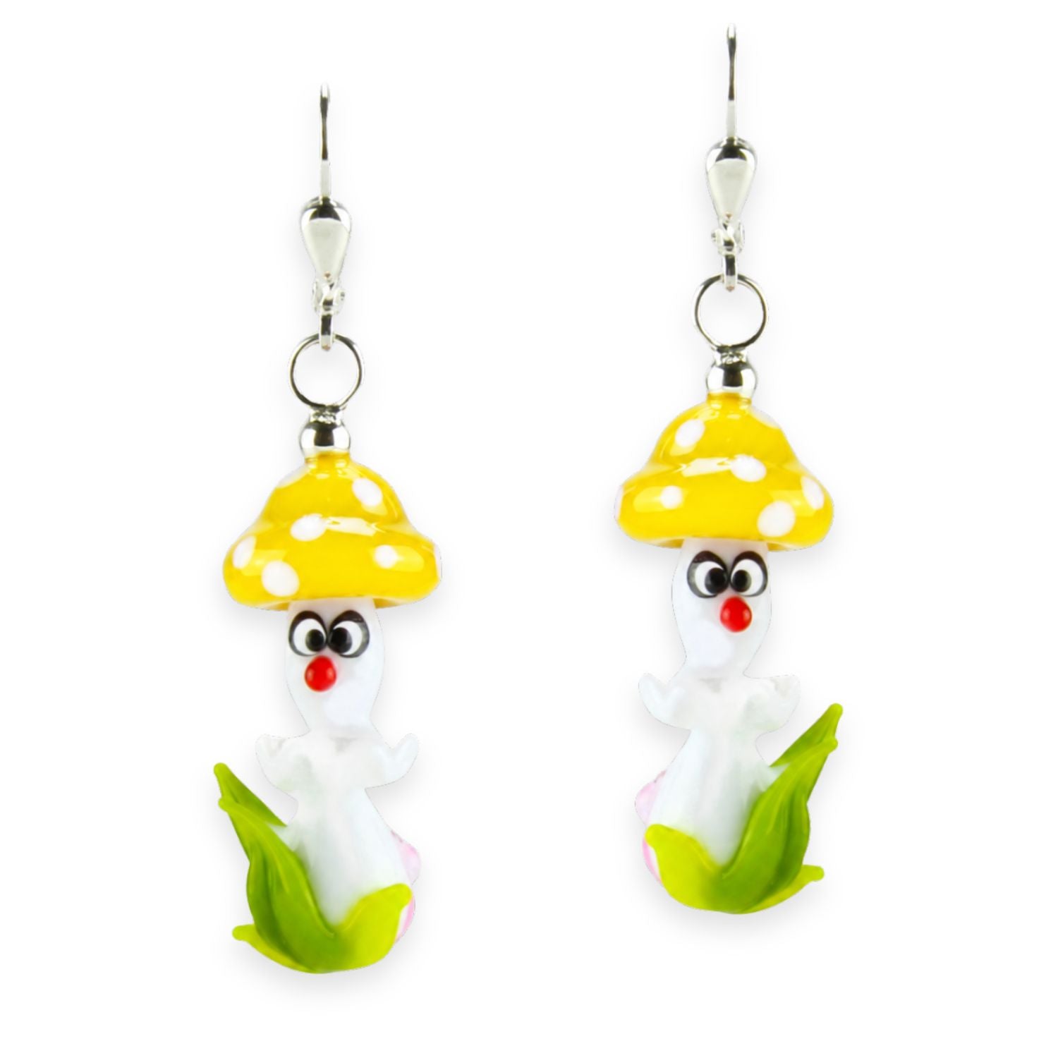 Boucles d'oreilles en verre "Champignons chanceux