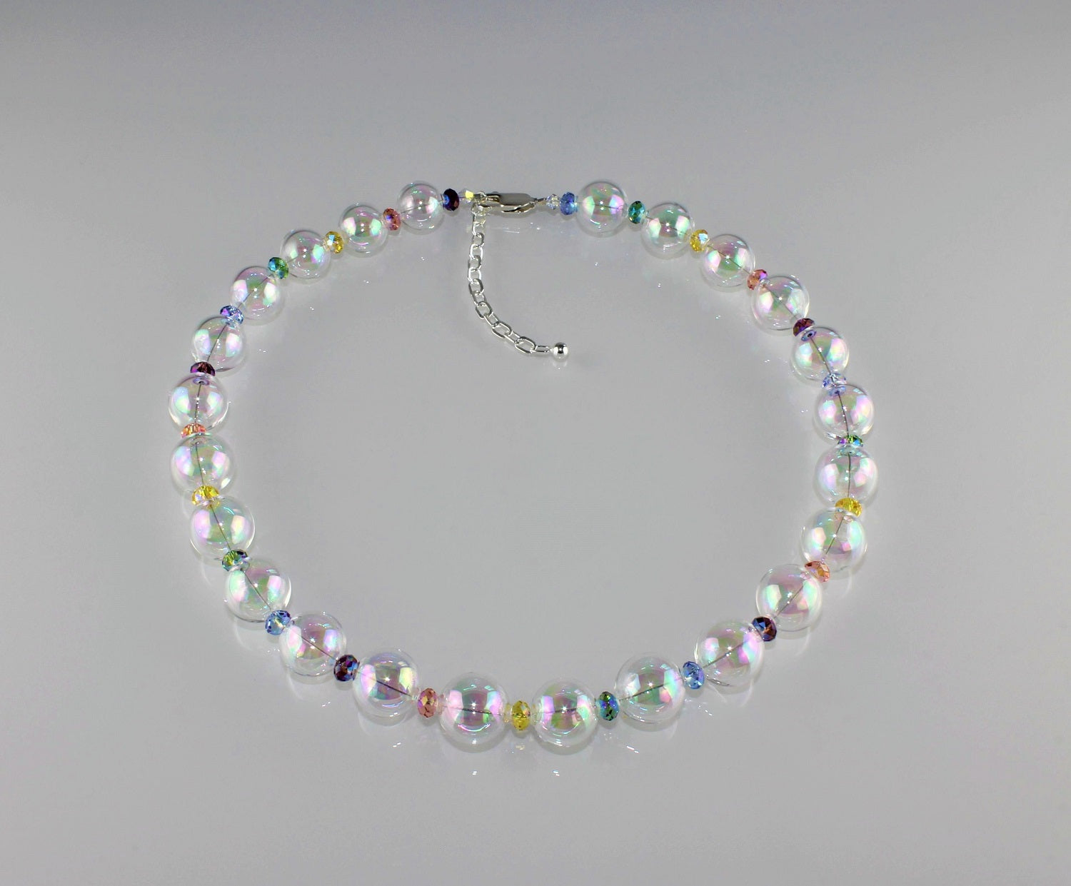 Kugel Kette , Aurora Borealis Struktur klein Multi Color 925/000 Silber rhodiniert