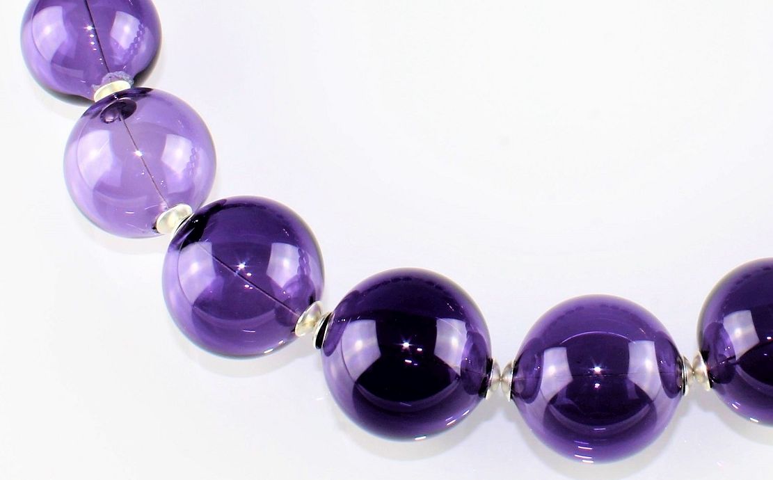 Kugel Kette , Violett, 925/000 Silber rhodiniert, Borosilikatglas