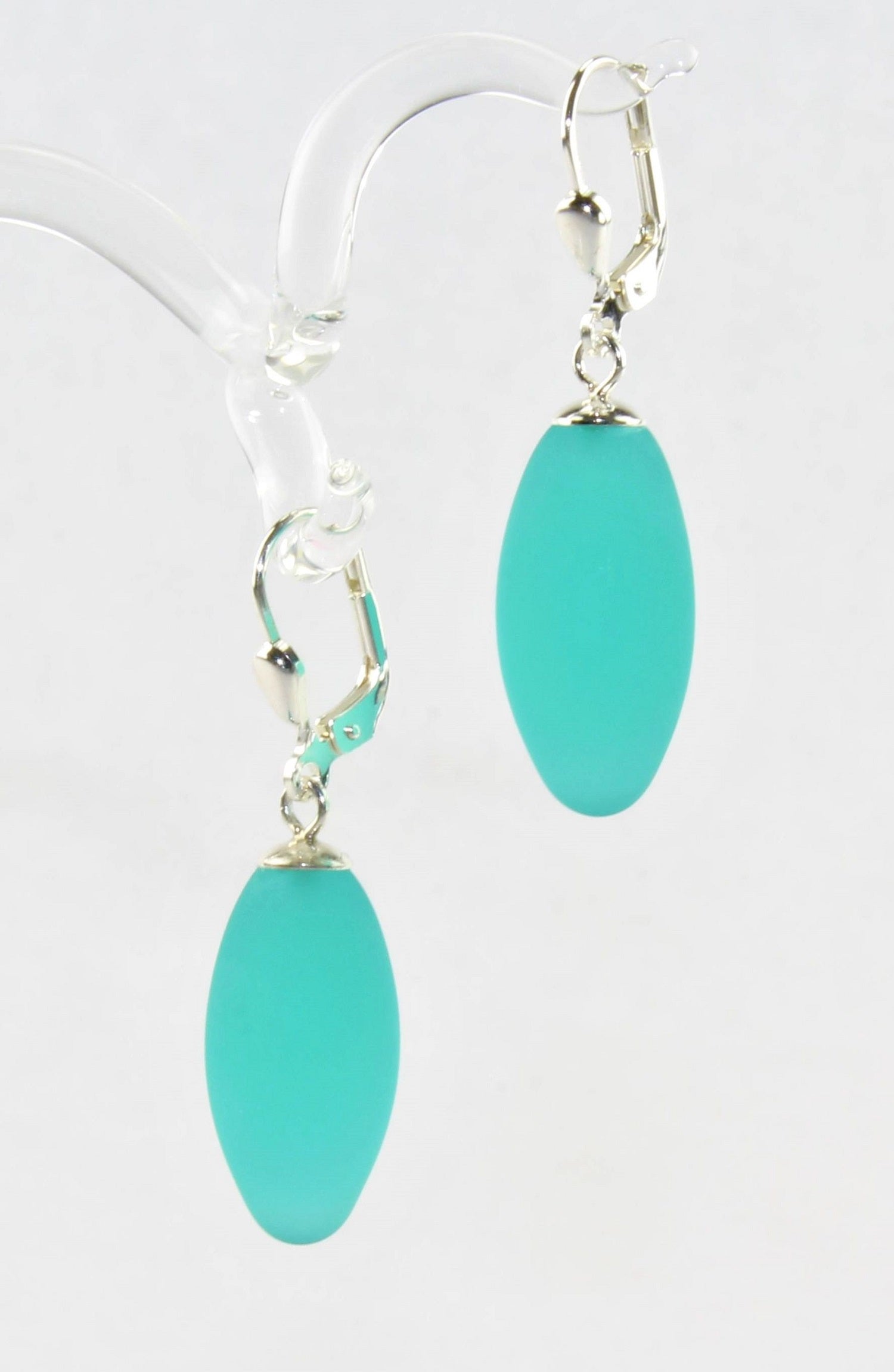 Ohrringe "Olive" matt , Borosilikatglas, 925/000 Silber rhodiniert