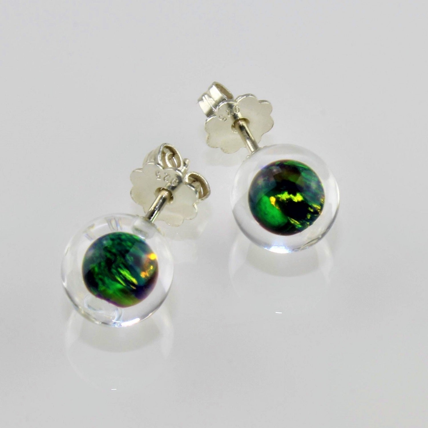 Ohrstecker, Opal verschiedene Farben, 8 mm