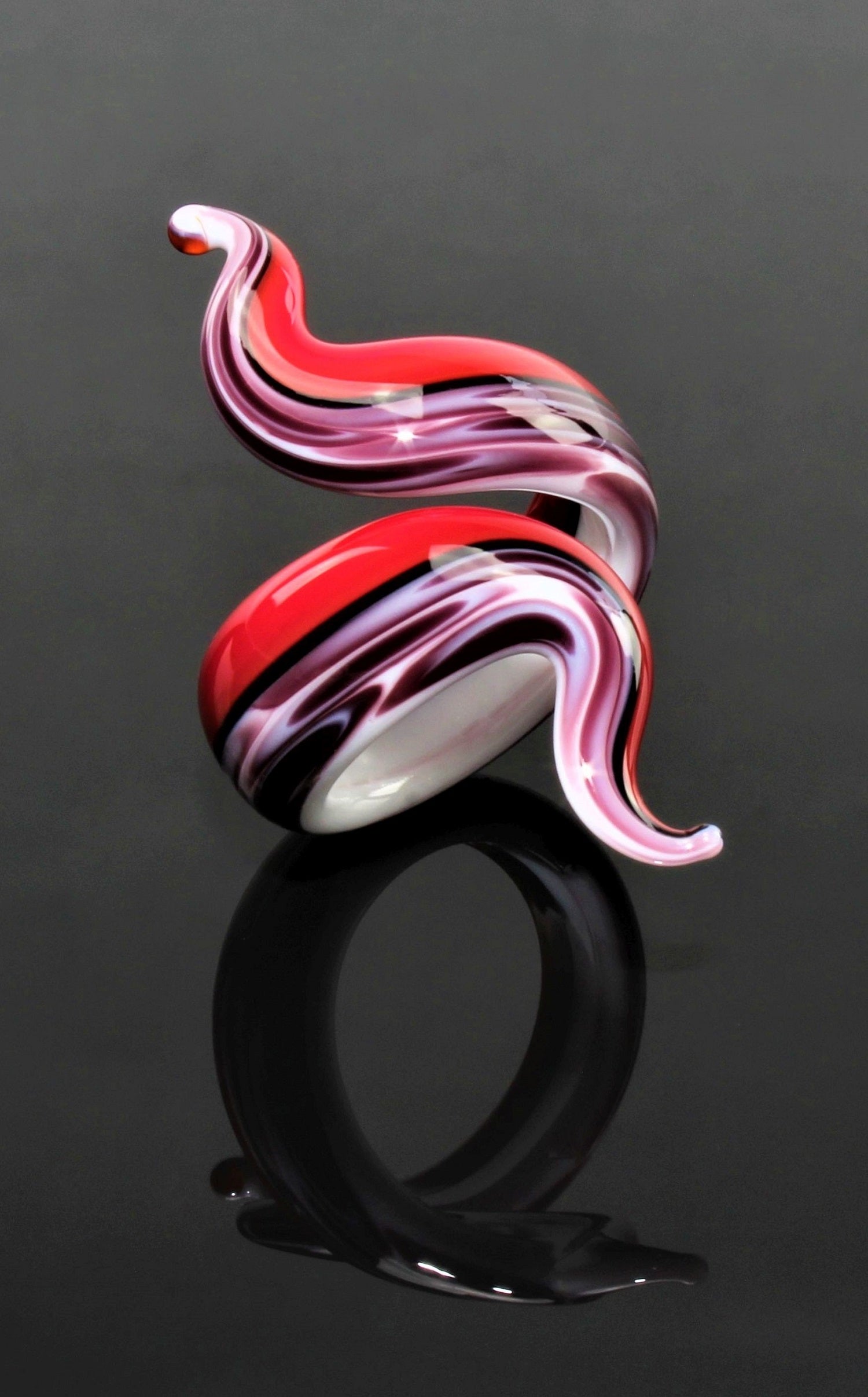 Ring "Eva", Kirschrot marmoriert, Borosilikatglas